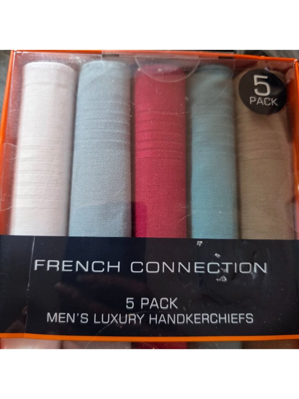French Connection Mens Luxury Handkerchief 5 Pack Cotton Blend Pocket Square NIB